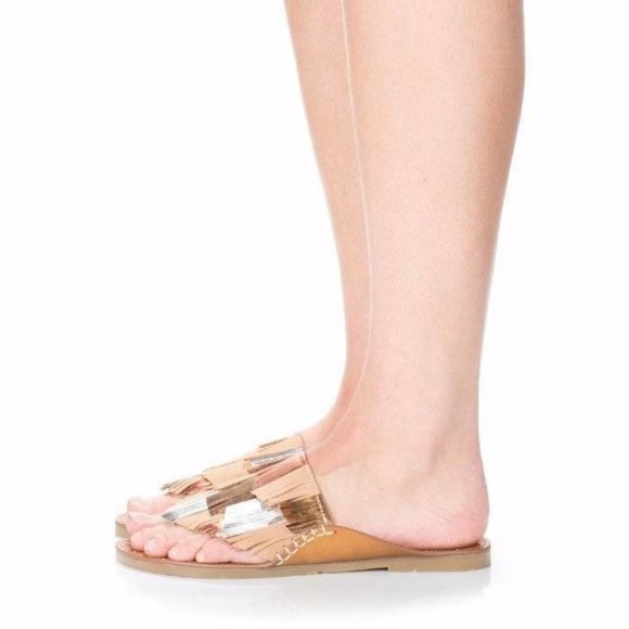 Charlotte Stone Odell Fringe Suede Sandals Slides - Picture 2 of 11